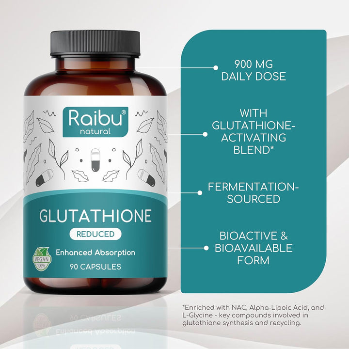 Glutathione Reduced - 98% Highly Purified - L Glutathione Supplement with NAC, Alpha Lipoic Acid & L-Glycine - Antioxidant Support - from Fermentation, Non-Gmo - 900 Mg per Serving, 60 Vegan Capsules