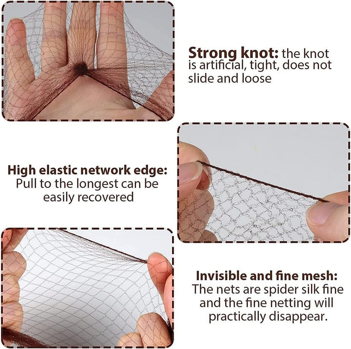 Brown Hair Nets for Buns Kit - 50PCS 50Cm Ballet Bun Nets and 10 PCS U Shaped Bobby Pins, Individual Package, Elastic Edge Mesh for Girls Women Dance Catering Working