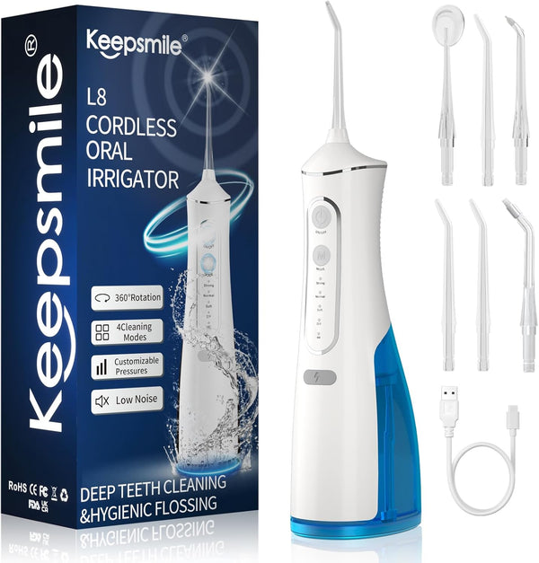Water Flossers for Teeth Cordless,Portable Oral Irrigator 4 Modes,Ipx7 Waterproof,300Ml 6 Jet Tips USB Rechargeable Teeth Water Jet Cleaner,Water Dental Flosser at Home/Travel Size:239Mm