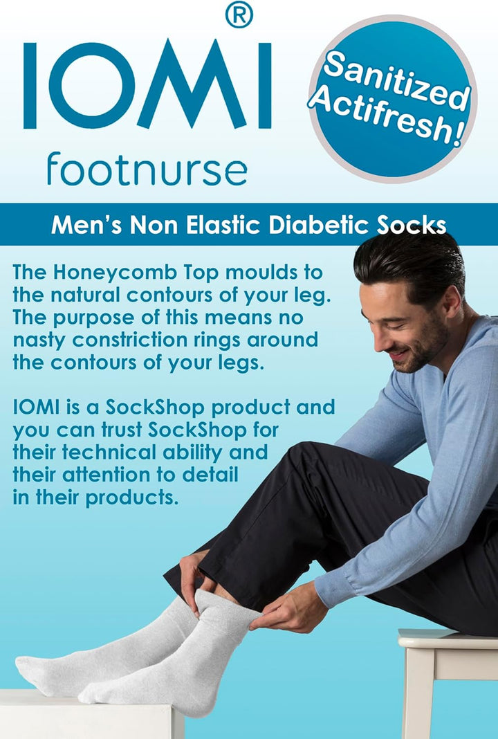 Footnurse | Mens 6-Pack Loose Non-Elastic Diabetic Socks with Hand Linked Toes Seams | 5 Colours