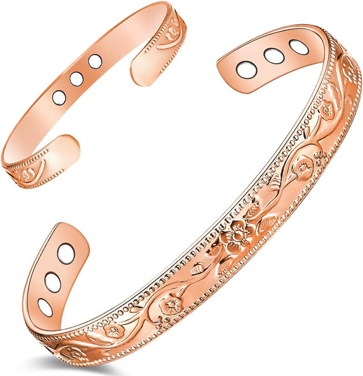 Lymphatic Drainage Copper Bracelet for Women Ultra Strength Magnet Solid Pure Copper Magnetic Bracelet Adjustable Cuff Bangle with Present Box (Tricolour Pattern)