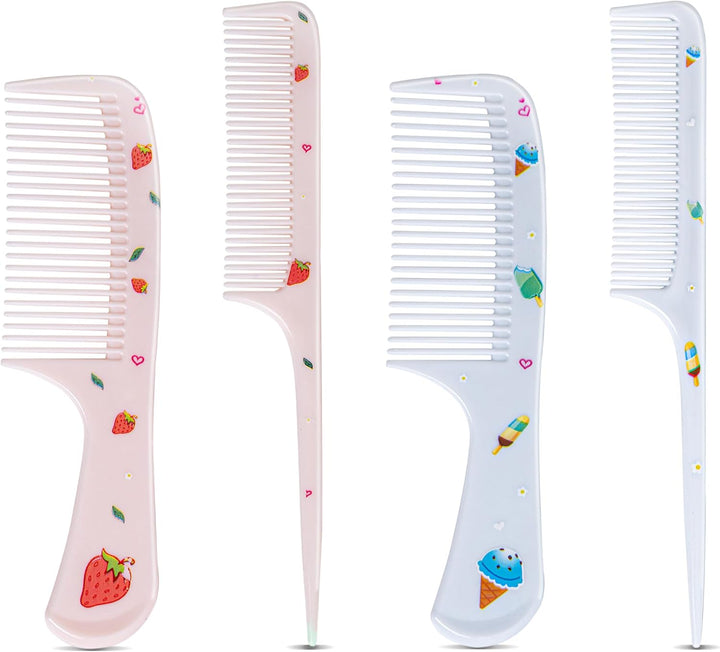 4 Pcs Girls Boys Hair Brush and Comb Set, Cute Styling Childrens Comb Hairbrushes Hairdressing Rat Tail Brush for Toddler Child'S Hair
