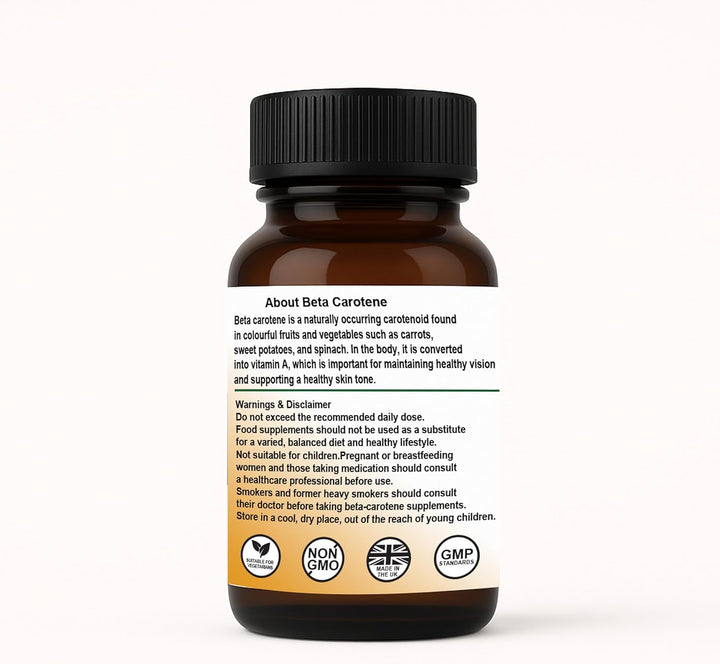 Beta Carotene 8Mg - Source of Provitamin a - 120 Tablets - Suitable for Vegans