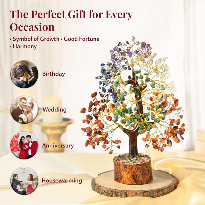 7 Chakra Healing Crystal Tree of Life Handmade Feng Shui Crystal Tree for Good Luck Positive Energy Wealth Reiki Healing Gifts for Women and Mum Birthday Home Decor & House Warming Gift