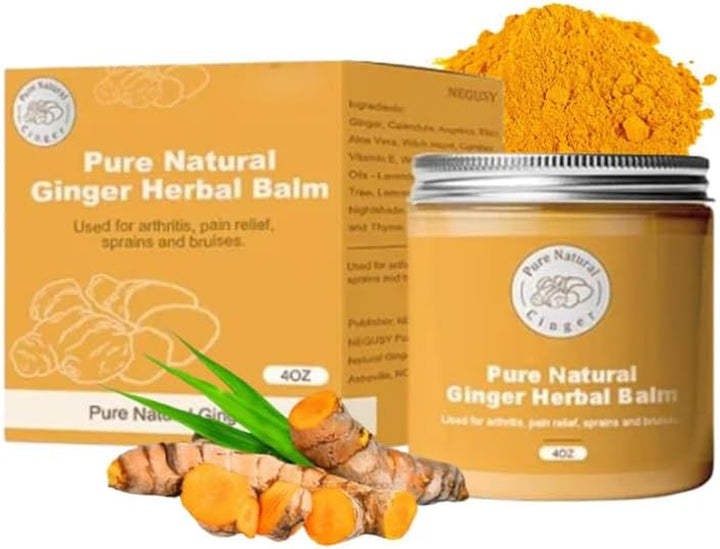 Pure Natural Ginger Herbal Balm, Organic Pure Natural Ginger Herbal Salve 4Oz, Organic Herbal Salve, Care Cream, Effective in Relieve Pain, Suitable for Adults and the Elderly (120Ml)