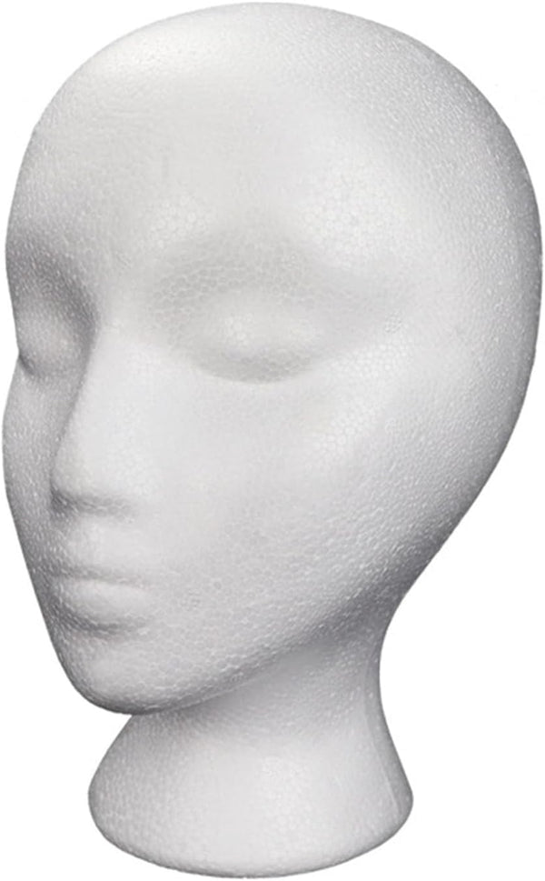 Female Styrofoam- Foam Mannequin Head Stand Model Display Wig Polystyrene Mannequin Manikin Head Polystyrene Head Female Dummy Mannequin Head for Hats Wigs Sunglasses Displays White