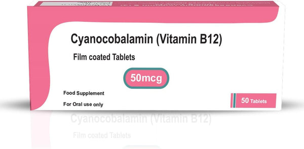 Cyanocobalamin Vitamin B12 50Mcg 50 Tablets - Suitable for Vegans & Vegetarians - Food Supplement - for Men & Women - Made in UK