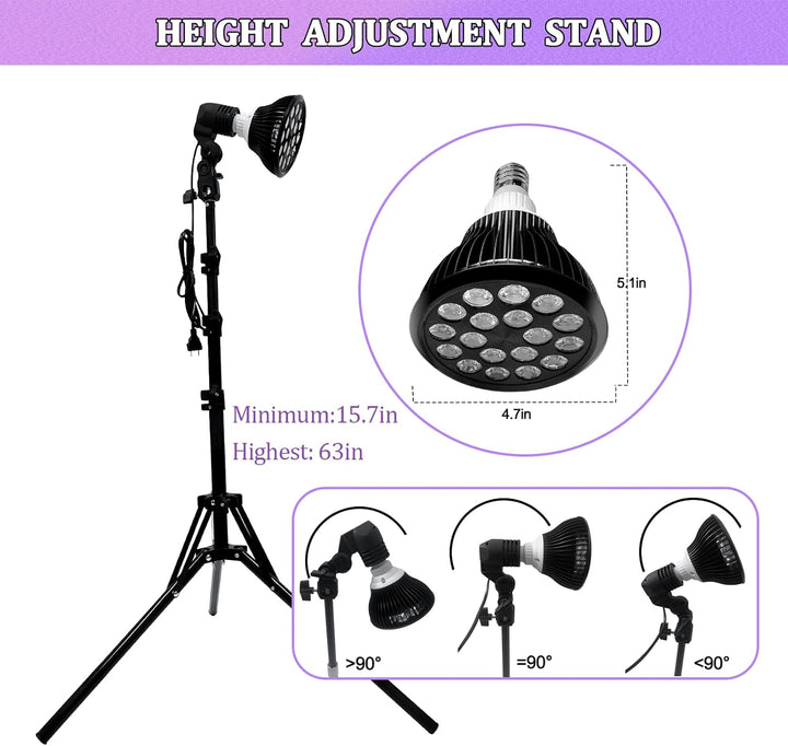 Tanning Lamp 54 W Sun Lamp for Face and Body with 18Pcs Leds and Eye Mask & Tripod Home Sunbathing Self Tanning Device Tanning Daylight for Home Solarium (AAA)