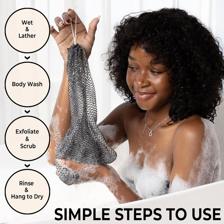 African Net Sponge Authentic - 2 Pieces Body Back Scrubber Bath Sponge with Knots - Afro Loofah Exfoliating Wash Cloth for Shower - African Body Care Daily Use Bathing Accessories