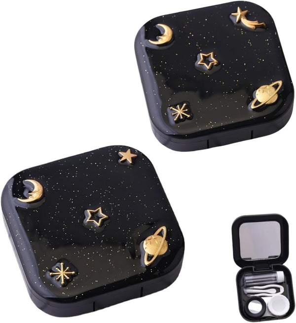 2 Pcs Contact Lens Cases, Contact Lens Holder with Mirror, Portable Eye Contacts Mini Case Container Set Portable Contact Lens Soaking Case with L and R Caps for Home Travel
