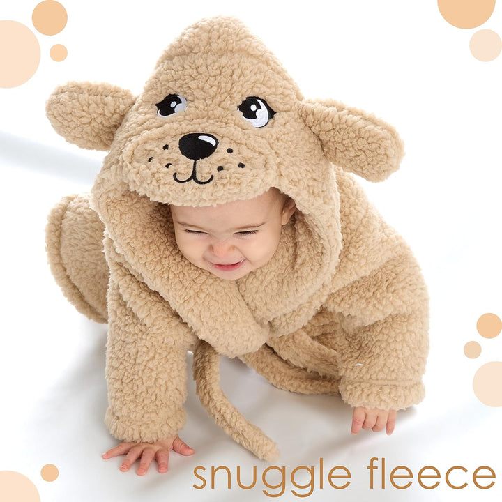 Baby Boys Girls Unisex Animal Hooded Snuggle Fleece Dressing Gown Thick Warm Robe Bathrobe 0-12 Months