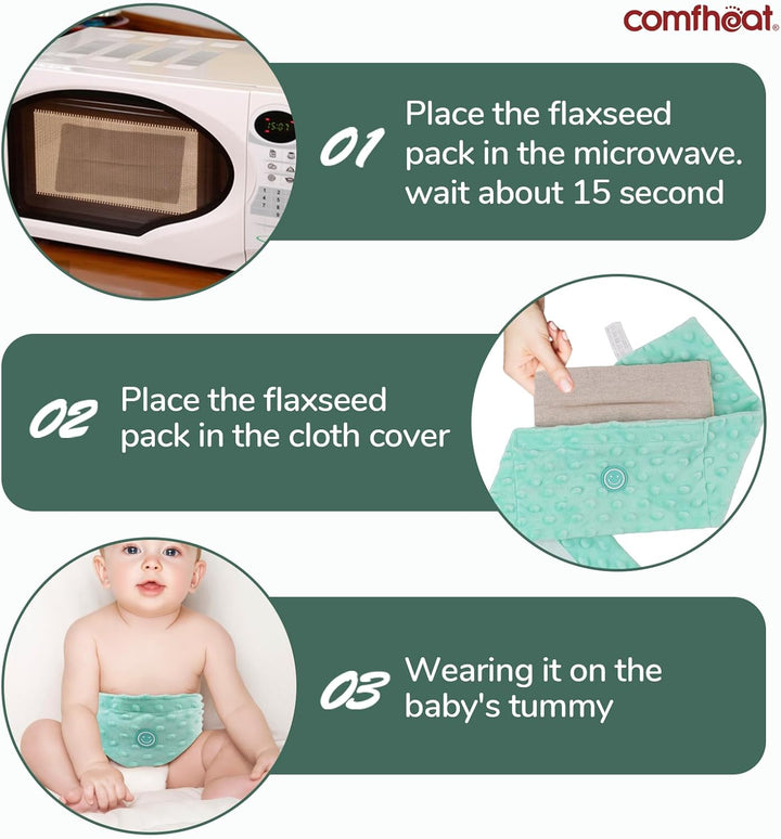 Colic Relief for Babies Belt, Flaxseed Heated Tummy Wrap, Baby Belly Wrap Swaddling Belt with Soothing Warmth, Natural Relief for Upset Stomach in Babies and Toddlers, 0-3 Years (Green)