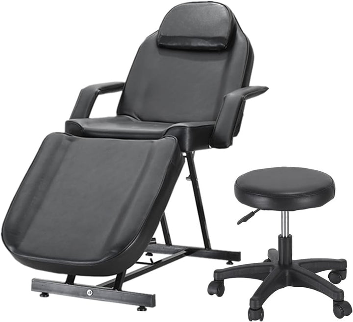 Balance Massage Bed Table Adjustable Reclining Beauty Salon Chair Tattoo Spa Facial Couch Bed with Stool (Black)