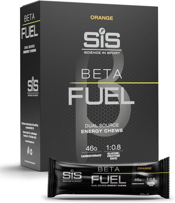 Beta Fuel Dual Source Energy Chews, Energy Bars, Orange Flavour, 46G of Carbs, 60G Bar (6 Pack)