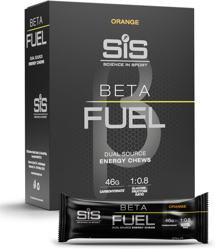 Beta Fuel Dual Source Energy Chews, Energy Bars, Orange Flavour, 46G of Carbs, 60G Bar (6 Pack)