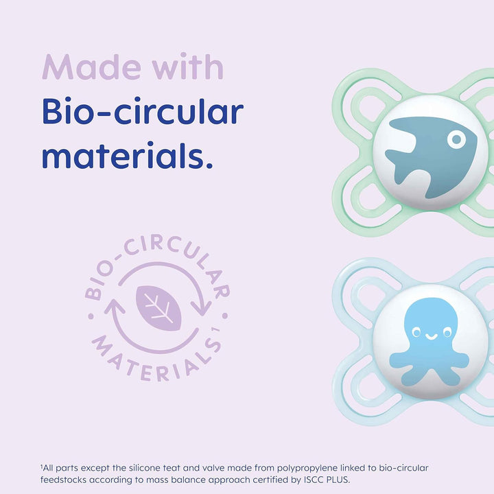 Perfect Soothers | 0-2 Months | 2 Pack | Newborn Dummies | Comes in Dummy Steriliser Case | Sustainable Materials | Baby Accessories for Newborn | Cream/White (Various Designs)