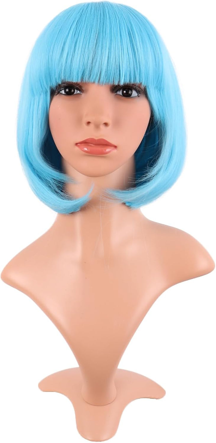 Natural Short Straight New Wigs Flat Bangs Wigs-Black-Ladies