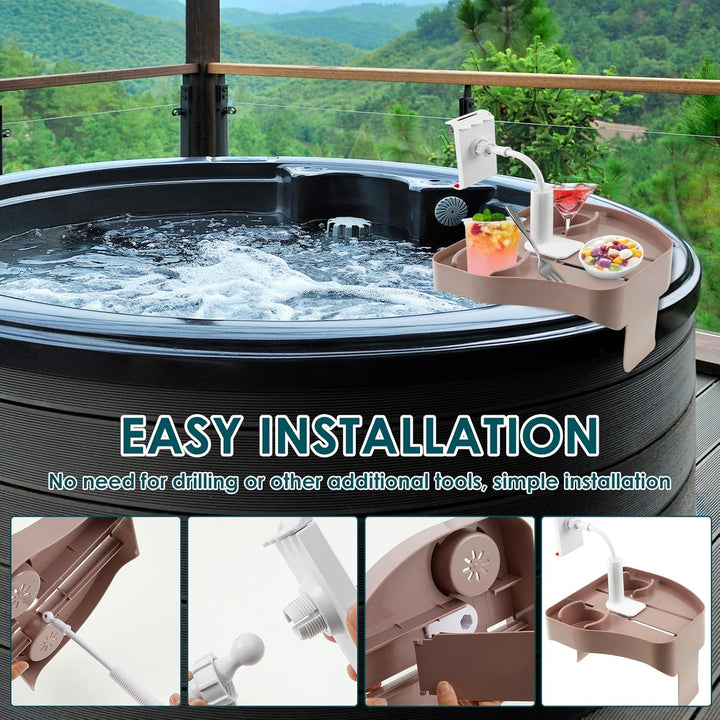 3-In-1 Adjustable Hot Tub Tray Table with Cup Holder Phone Holder, Fits for Outdoor Inflatable Pools/Spas Caddy Drink Tray, Must Have Hottub Accessories for Adults