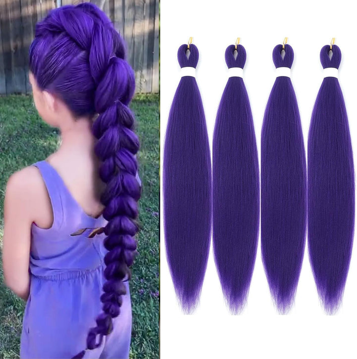Long Purple Hair Extensions Pre Stretched Synthetic Braiding Hair Extensions for Braids Braiding Hair for Stage Party Halloween Cosplay Costume Wigs (Purple, 24 Inch (Packs of 4))