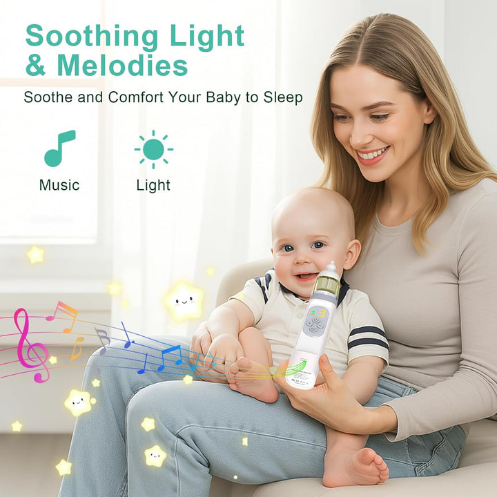 Nasal Aspirator Pro for Baby, Portable Baby Nose Cleaner Sucker with 3 Silicone Tips, Adjustable Suction, Newborn and Child Friendly, Electric Nose Suction, Built-In Music & Light