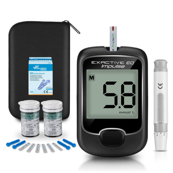 Diabetes Testing Kit Blood Glucose Monitor Meter Blood Sugar Tester with 50 Test Strips and 50 Lancets in Mmol/L by Exactive EQ Impulse in Mmol/L