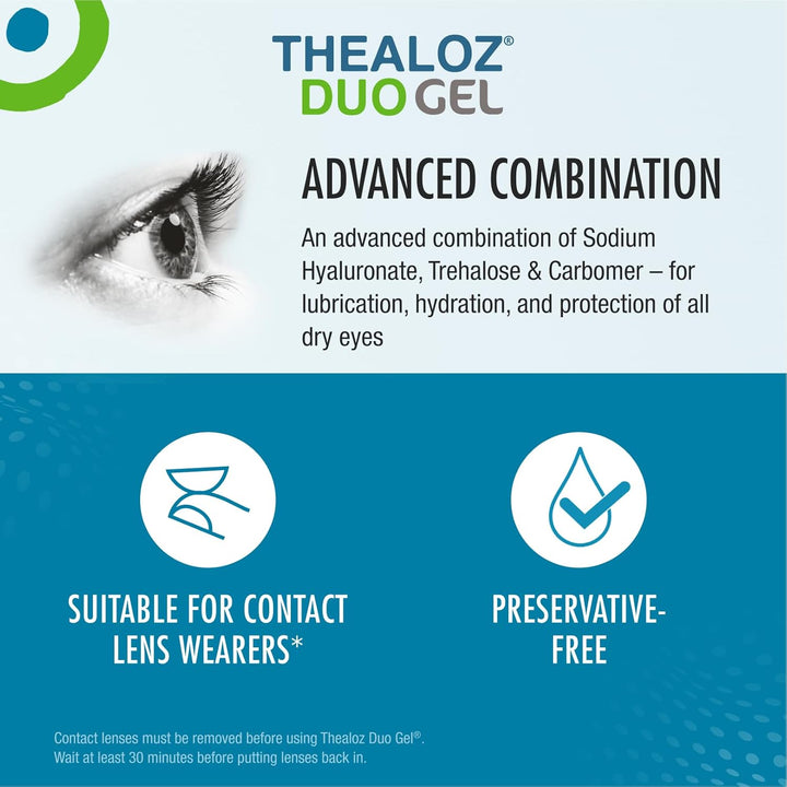 30 loz Duo Gel (Single Dose Units) Eye Drops - Longer-Lasting Relief for Dry, Tired & Sore Eyes |Ideal for Overnight Relief |Gentle, Preservative-Free Gel | 30 Single Dose Units
