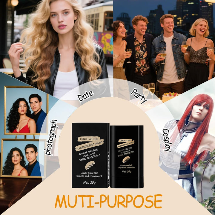 Portable Double-Pack Hair Dye Sticks, Gray Hair Cover Comb, Sweat-Proof and Color-Protecting, Multiple Colors Available. Used to Cover Gray Hair, Waterproof and Sweat-Proof, 2In1 Quick C