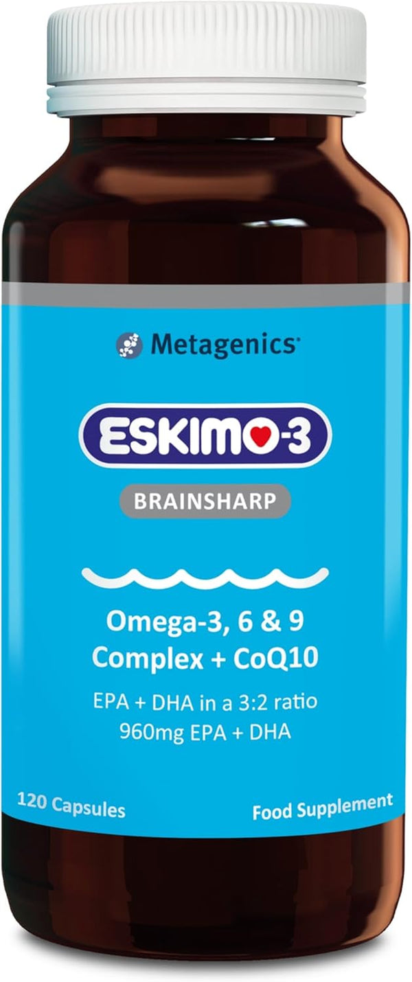Eskimo-3 Brainsharp Fish Oil by  - Omega-3, 6 & 9 + Coq10 for Memory & Concentration - 960Mg EPA & DHA - Lemon, 120 Capsules