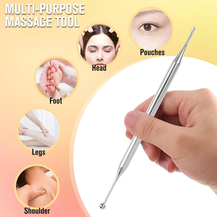 Double Headed Body Probe Pen Acupuncture Pen Stainless Steel Manual Acupressure Pen Portable Fascia Massage Tool Facial Reflexology Tools Promote Blood Circulation for Facial Massager