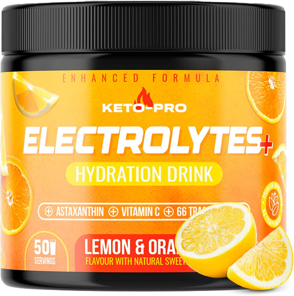 Keto-Pro Keto Electrolytes 250G | Electrolyte Powder Supporting Your Fasting, Health & Fitness Goals | 50 Servings | Lemon Orange Flavour