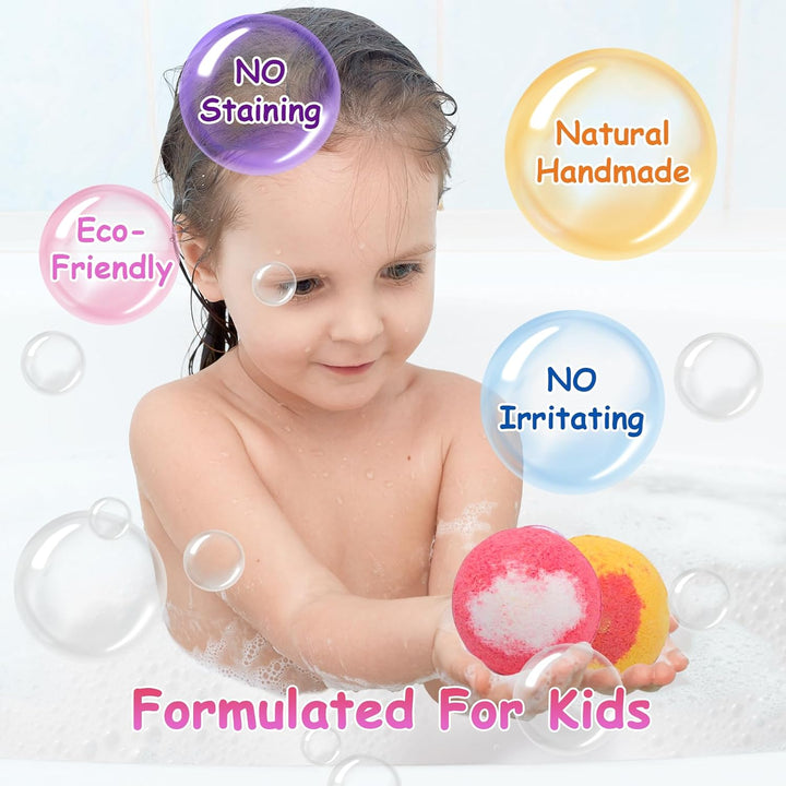 12 Pack of Bath Bombs for Kids with Surprise Toy Inside, Fun Educational Toy Dino Fizzy Balls W/Rich Bubbles, Organic Dinosaur Bath Bomb Gift Set, Kids Bubble Bath Dino Egg for Kids 3 4 5 6 7 8 9 Year