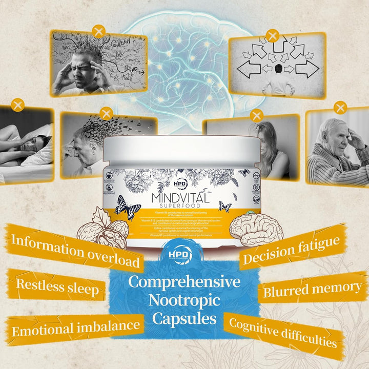 34-In-1 Nootropic Brain Supplement | Focus, Memory & Brain Fog Support Capsules | Cognitive Enhancer with Fatty Acid, Bacopa & B-Vitamins | Mental Clarity & Mood Balance | 90 Vagen Capsules