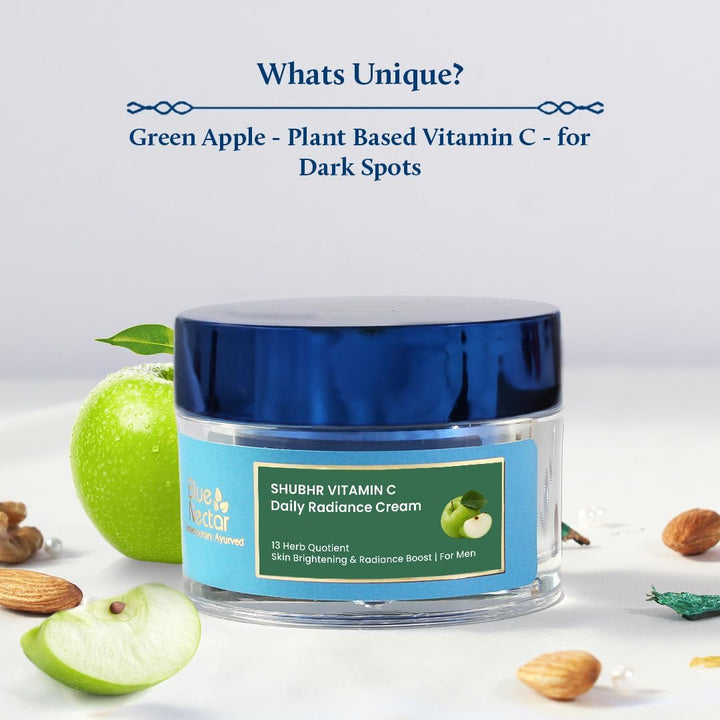 Natural Vitamin C Face Cream for Men with Ayurvedic Herbs -Green Apple, Aloe Vera & Turmeric for Brightening and Radiance Glow Skin(50 G)