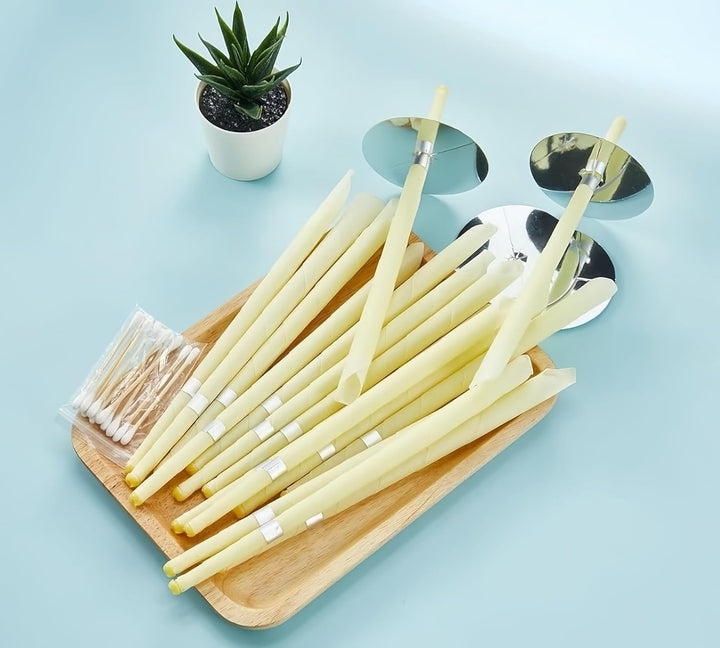 10 PCS Ear Candles for Wax Removal, Ear Wax Removal Candle, Hopi Ear Candles Set 5 Protective Disks+10 Cotton Swab, for Ear Cleaning(Yellow)