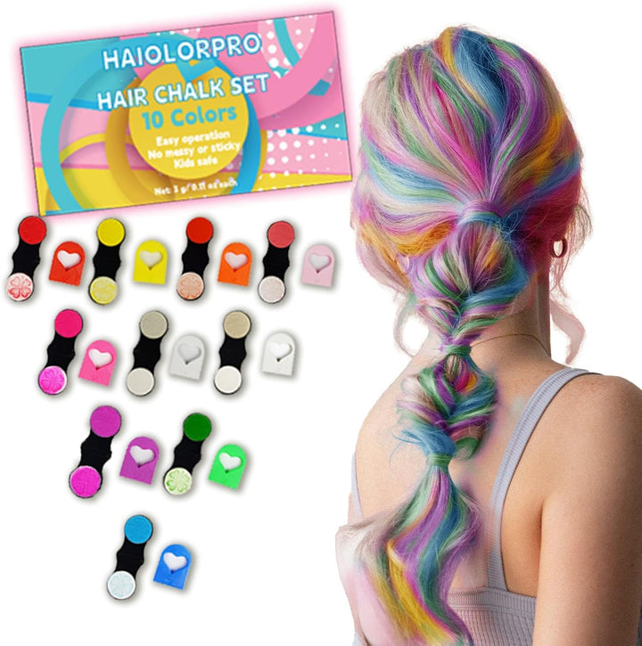 Hair Chalks for Girls Kids, 10PCS Washable Temporary Hair Dye Colour, Coloured Hair Spray Wash Out, Teenage Girls Christmas Gifts for 5-15 Year Old