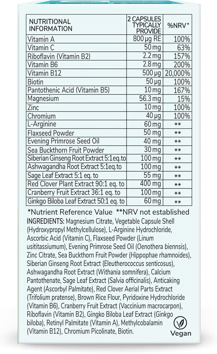 Health & Her Menopause Supplements for Women - Multi-Nutrient Wellbeing Support - Wellbeing for Menopause - 1 Month Supply, 60 Capsules - Vegan