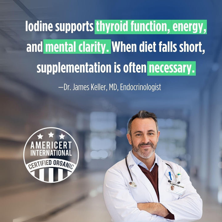 Iodine Drops | Organic Potassium Iodide Supplement | Daily Support for Thyroid Function & Wellness | 250 Mcg per Serving | USDA Organic, Vegan, Non-Gmo, Gluten-Free | 30-Month Supply