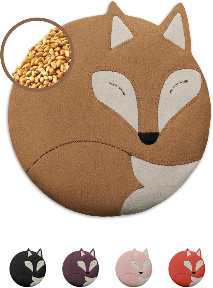 Wheat Bag Microwavable, Unscented/Heat Pack for Stomach and Lower Back/Animal: Fox Luca, Red