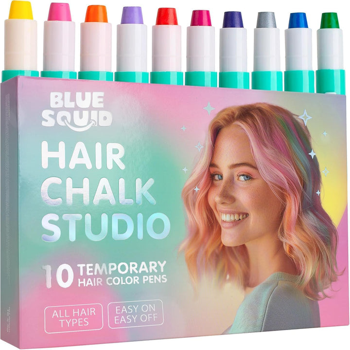 Hair Chalk for Girls Pens – 10 Vibrant Temporary Hair Colour Chalks for Kids - Ideal Christmas, Birthday Gifts for Girls & Teens - Kid Safe, Washable Hair Dye for Ages 6 7 8 9 10 11 12