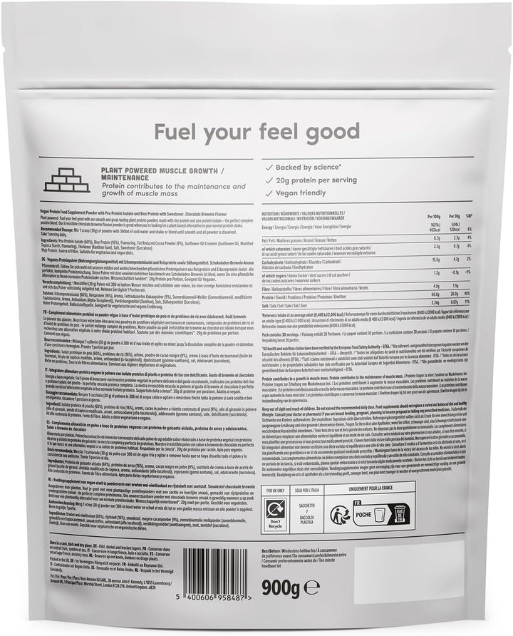 Plant Based Protein Powder, Chocolate Brownie, 900G