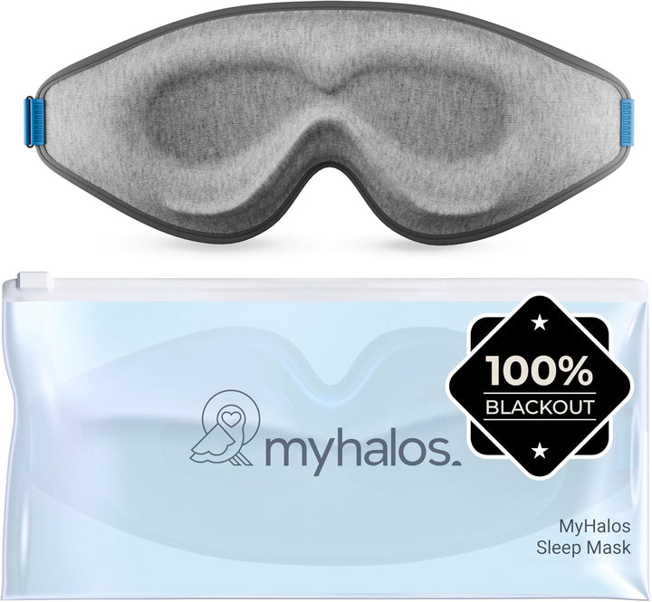 ® 100% Blackout Sleep Masks for Women & Men - Zero Eye Pressure Eye Mask for Sleeping -Our Halo Sleep Mask Includes a Storage Pouch- Black Eye Mask for Travel or Blindfold