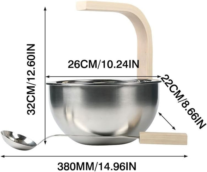 Sauna Bucket - Sauna Aroma Bowl 4L | Stainless Steel Saunaa Bucket with Ladle | Saunaa Accessory Set | Wooden Handle for Turkish Baths | Perr the Bath for the Bath