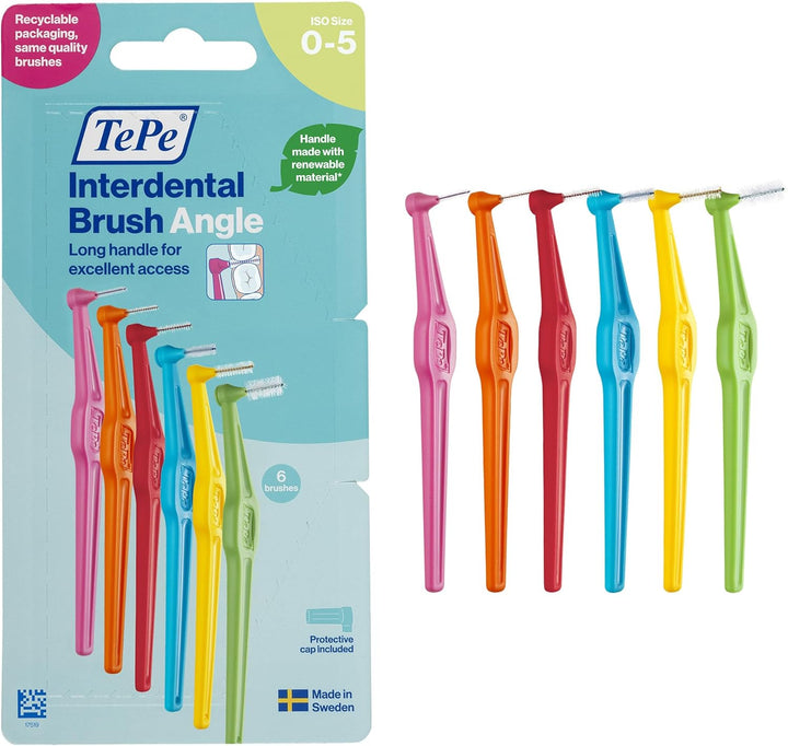 Interdental Brush Angle, Red, 0.5Mm/Iso 2, 6Pcs, Interspace Cleaning, Plaque Remover for Teeth with Narrow Gaps, Ensures Strong Gums and Teeth, Carton Pack