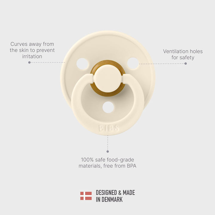 Colour Anatomical Soother 2-Pack, BPA Free Dummy Pacifier, Orthodontic Nipple. Natural Rubber Latex, Made in Denmark. 0-6 Months (Pack of 2), Sand/Iron