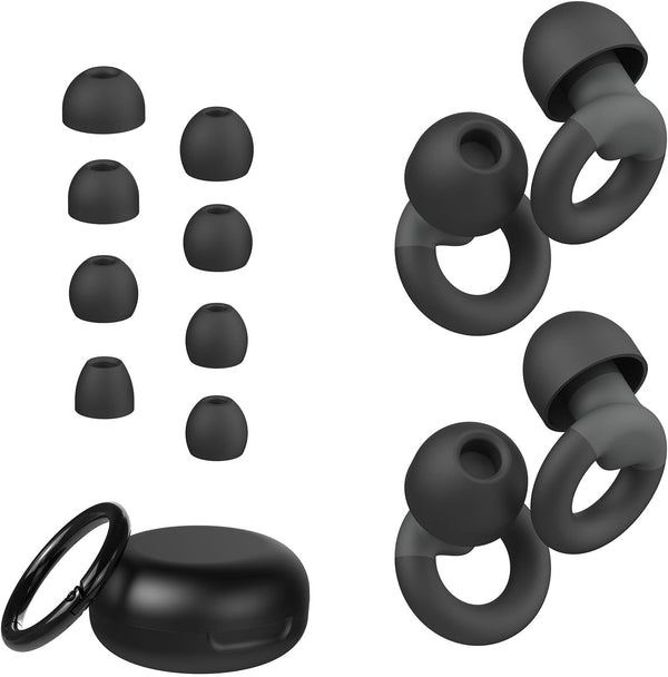 Ear Plugs for Sleeping, 2 Pairs of Reusable Earplugs for Noise Reduction 25Db-30Db with 8 Ear Tips, Soft Hearing Protection Earplugs for Concert,Noise Sensitivity, Study & Work