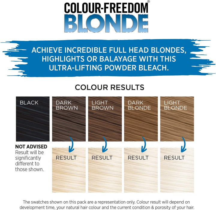 Colour Freedom Blonde Ultra High Lift Hair Bleach Powder and White Blonde Neutralising Toner Pack. up to 9 Levels of Lift, by