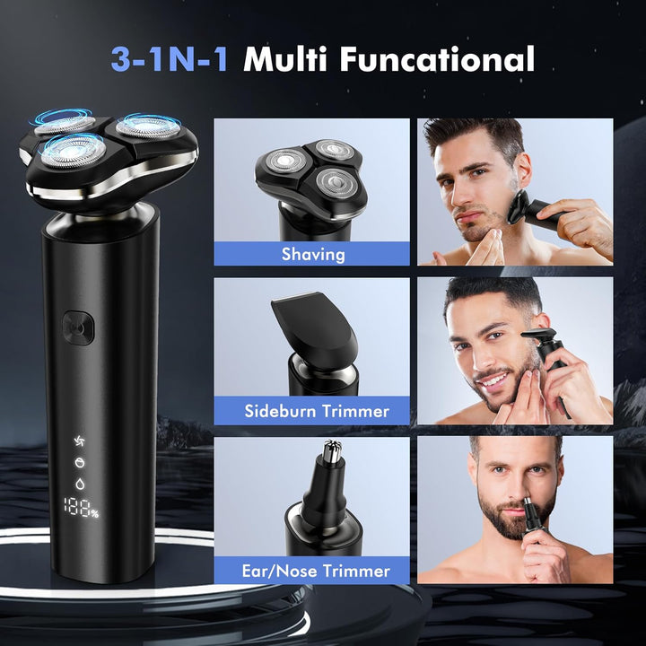 Electric Razor for Men, 2025 Magnetic Electric Shavers, IPX7 Waterproof Wet/Dry Mens Shaver, Smart LED Display & All-In-One Charging Base with Trimmers