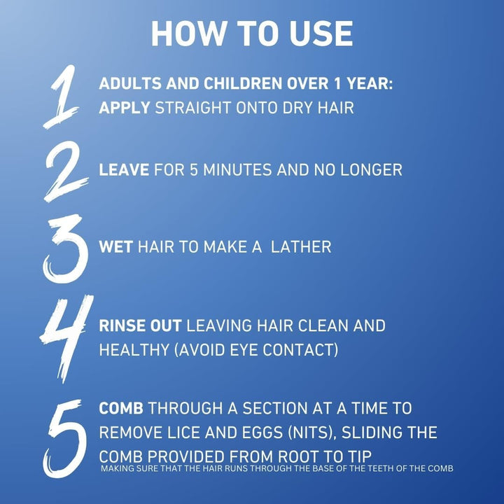 Head Lice Shampoo and Comb Kit, Kills Head Lice and Eggs in 5 Minutes, 8 Treatments, Clinically Tested, Suitable for Adults and Children, 200Ml, (Formerly All-In-One - Packaging May Vary)