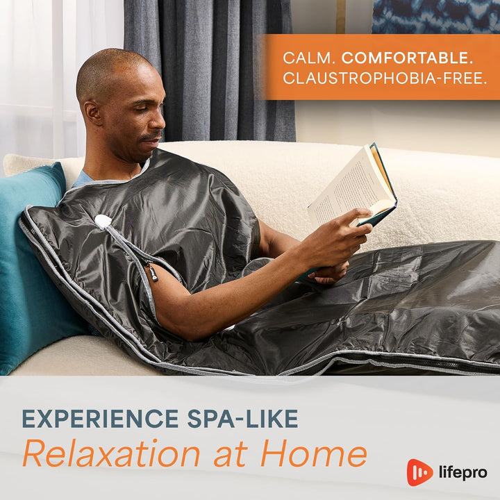 Bioremedy Infrared Sauna Blanket, 91 × 193 Cm Portable Home Sauna for Deep Heat Therapy, Detoxification & Relaxation, Includes 3×Thermal Wraps, Adjustable 30–70°C, Open-Head Design, Arm Zips