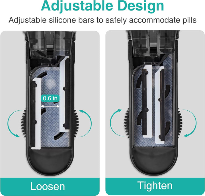 Multiple Pill Cutter, Adjustable Pill Cutter for Small Pills with Accurate Pill Alignment, Stainless Steel Cutting Blade & Blade Guard, Pill Splitter with Free Brush & Pill Box (Black)